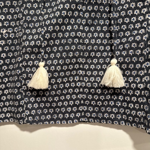 Women L/XL Cotton Boxy Lightweight navy blue Repeat Oval Abstract Pattern Blouse - Picture 9 of 15